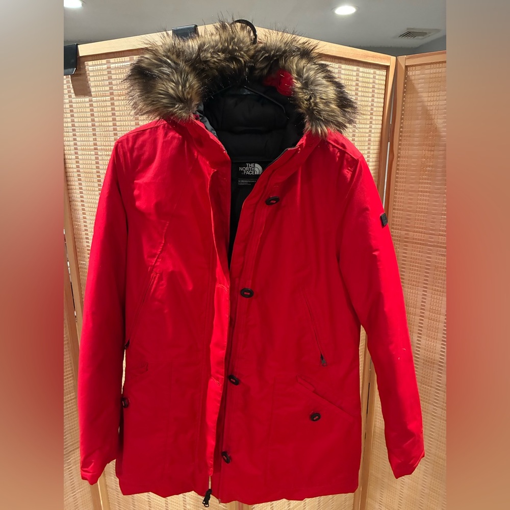 The North Face Vibrant Red Jacket with Faux Fur Hood